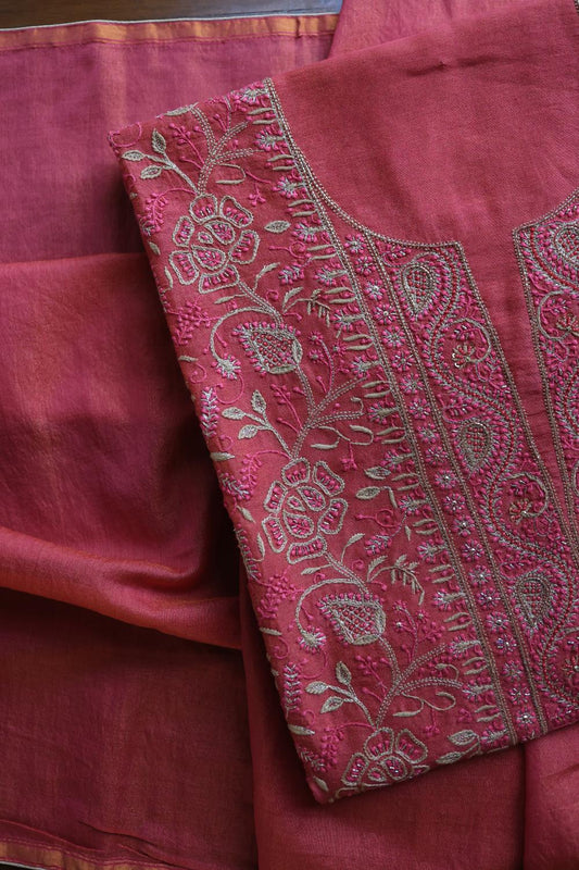 Hot Pink Tissue Silk Unstitched Fabric