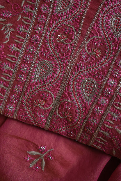 Hot Pink Tissue Silk Unstitched Fabric