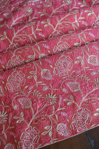 Hot Pink Tissue Silk Unstitched Fabric