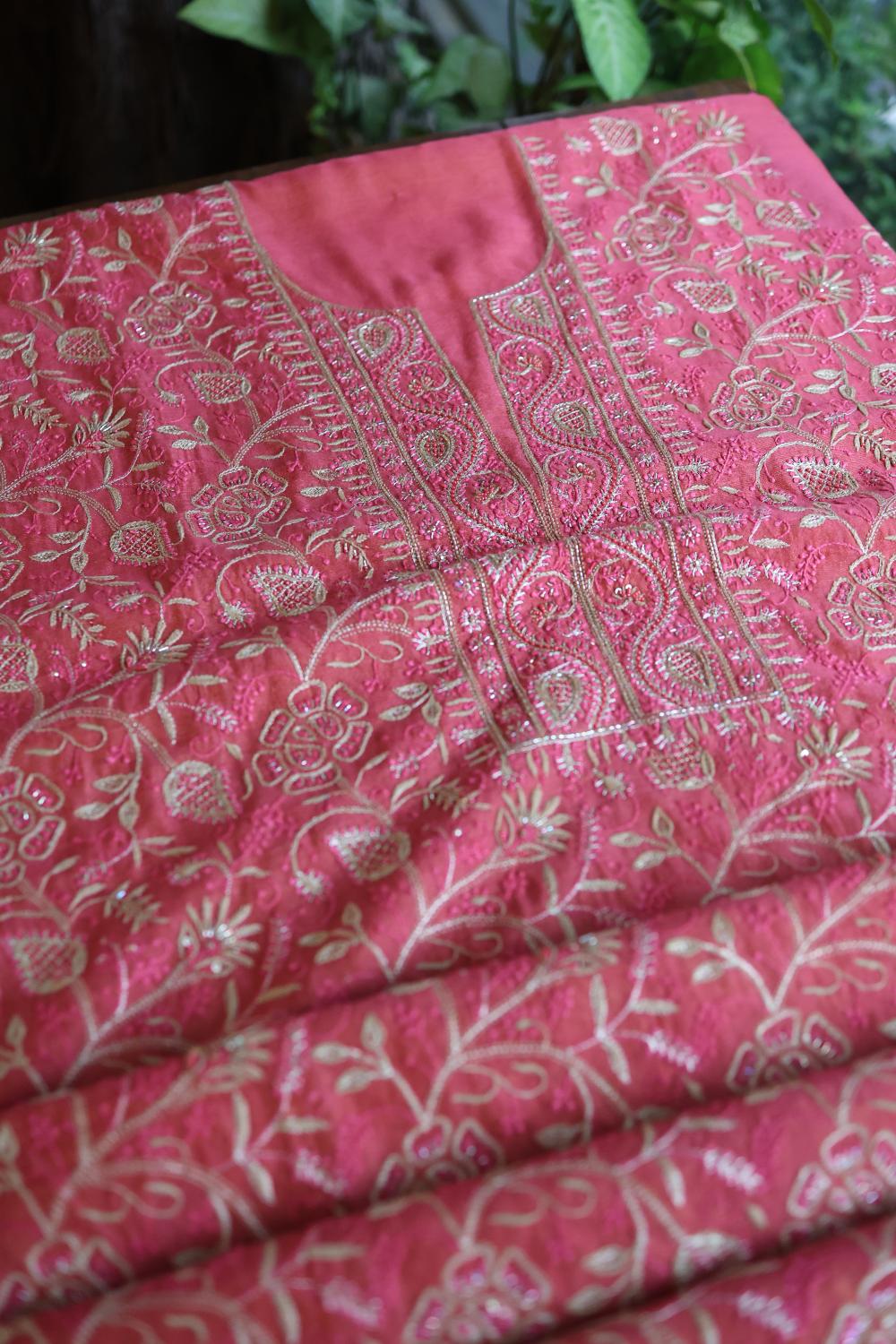 Hot Pink Tissue Silk Unstitched Fabric