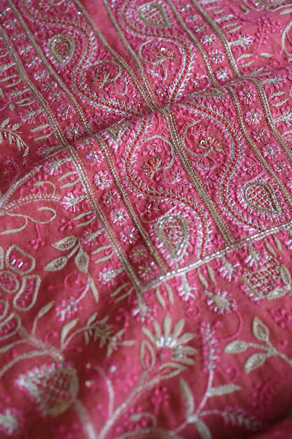 Hot Pink Tissue Silk Unstitched Fabric
