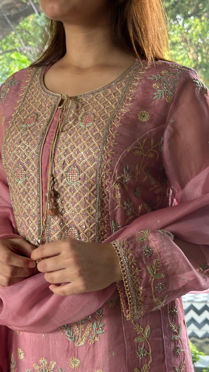 Candy Pink Noor Organza Chikankari Anarkali With Dupatta