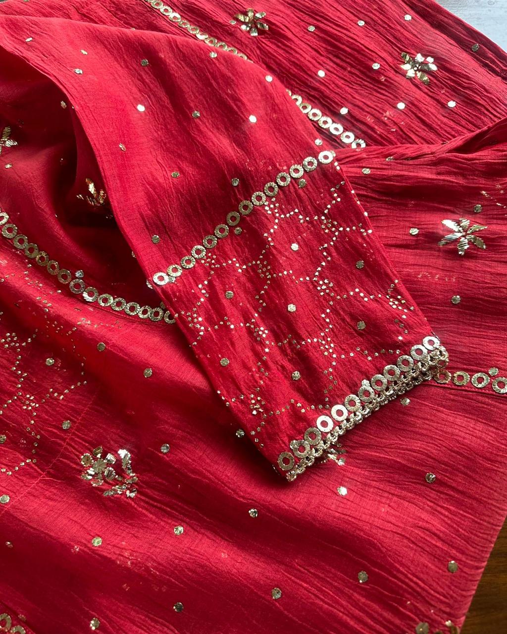 Red Mukaish Mul Chanderi Silk Dress