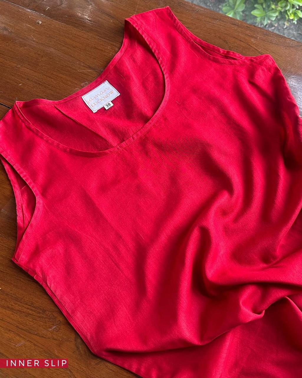 Red Mukaish Mul Chanderi Silk Dress