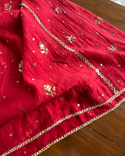 Red Mukaish Mul Chanderi Silk Dress