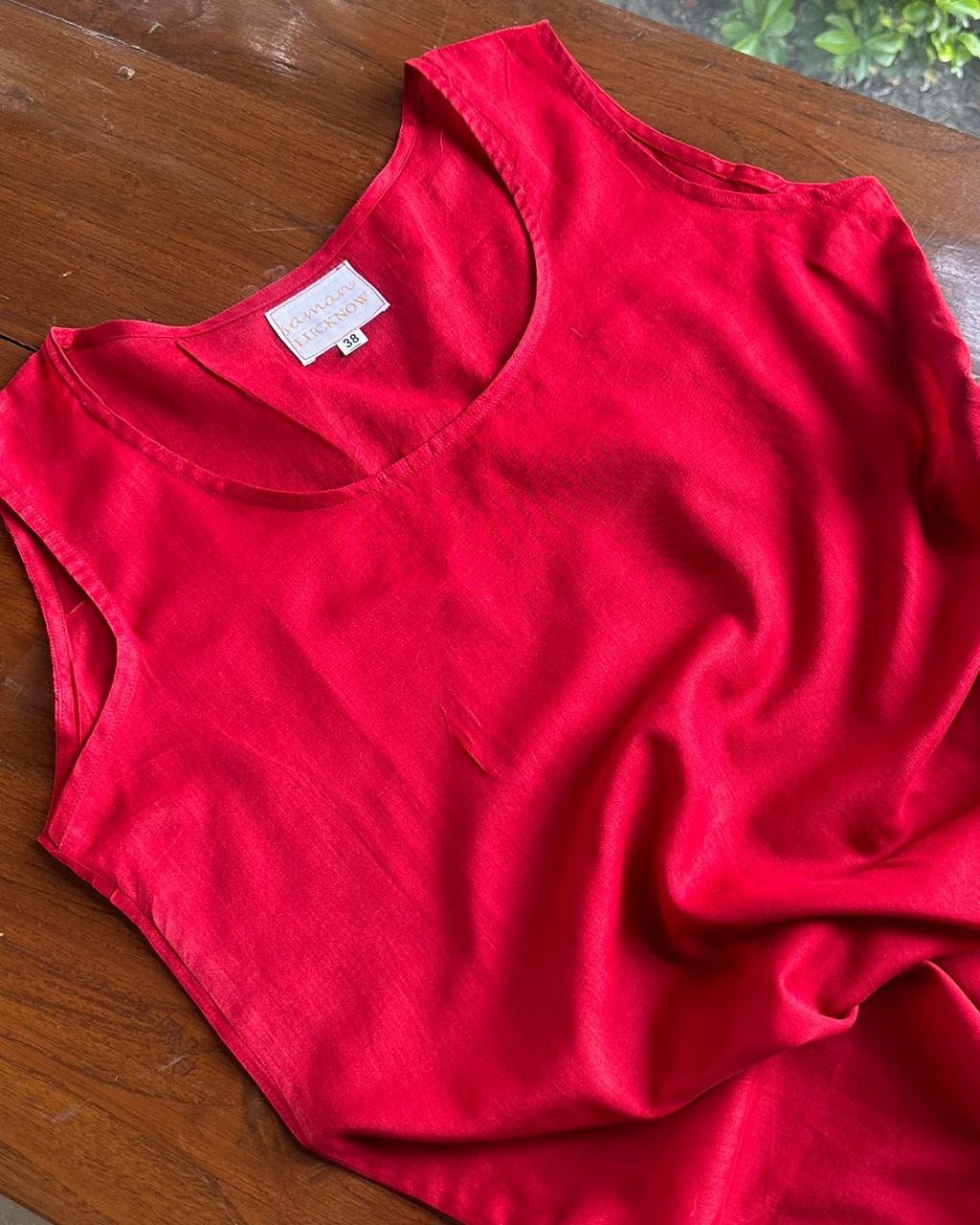 Red Mukaish Mul Chanderi Silk Dress