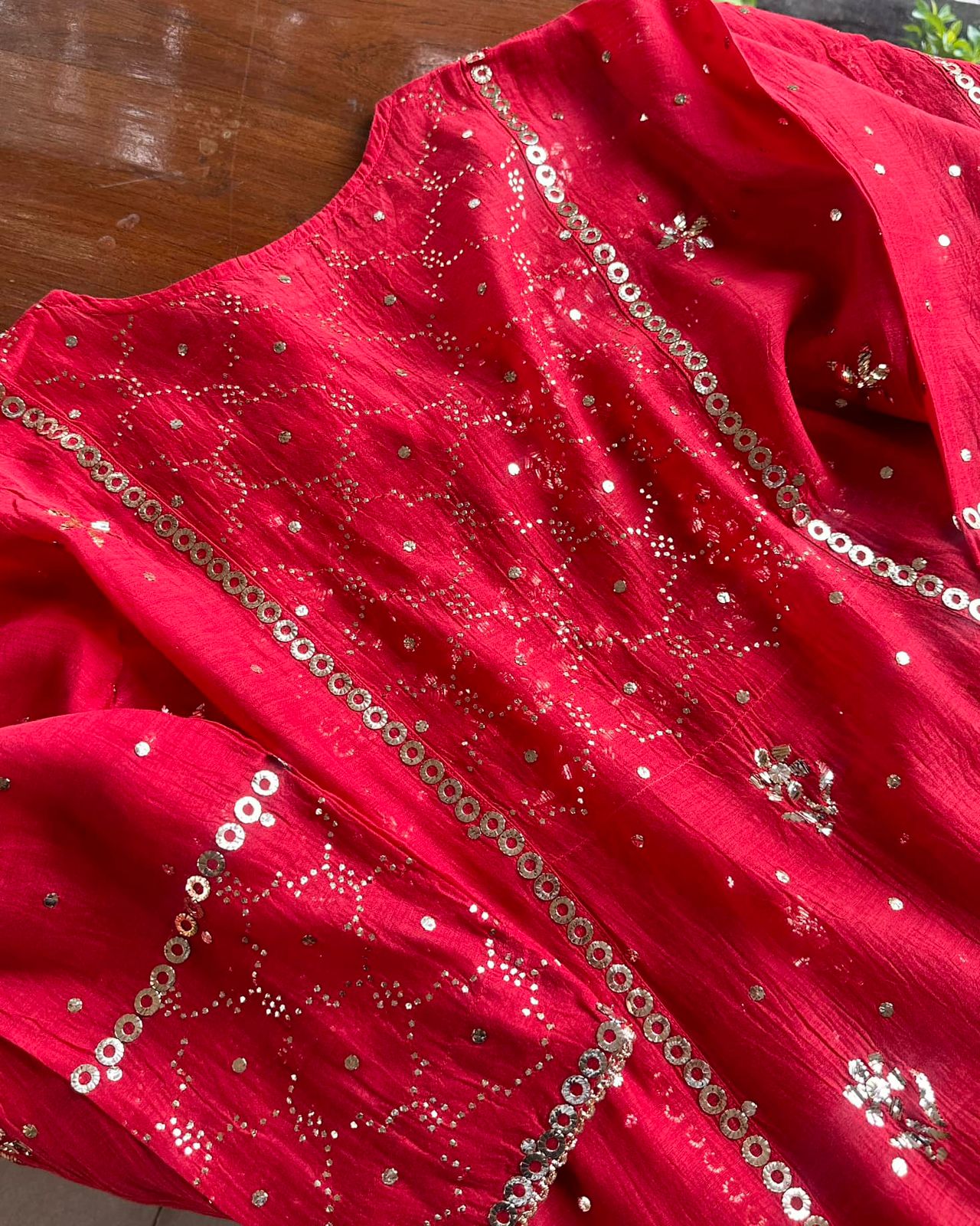 Red Mukaish Mul Chanderi Silk Dress