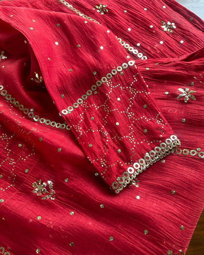 Red Mukaish Mul Chanderi Silk Dress