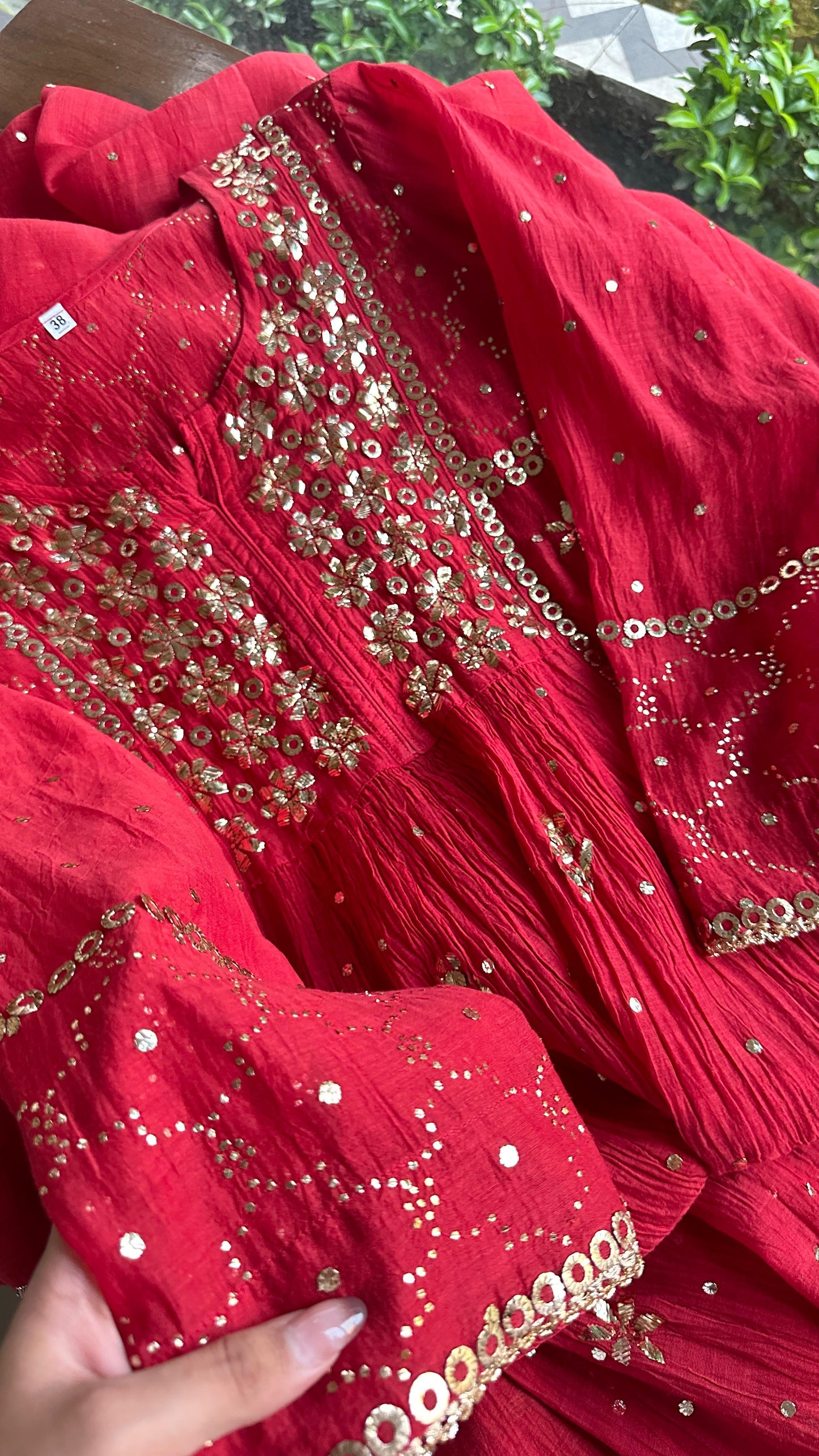 Red Mukaish Mul Chanderi Silk Dress