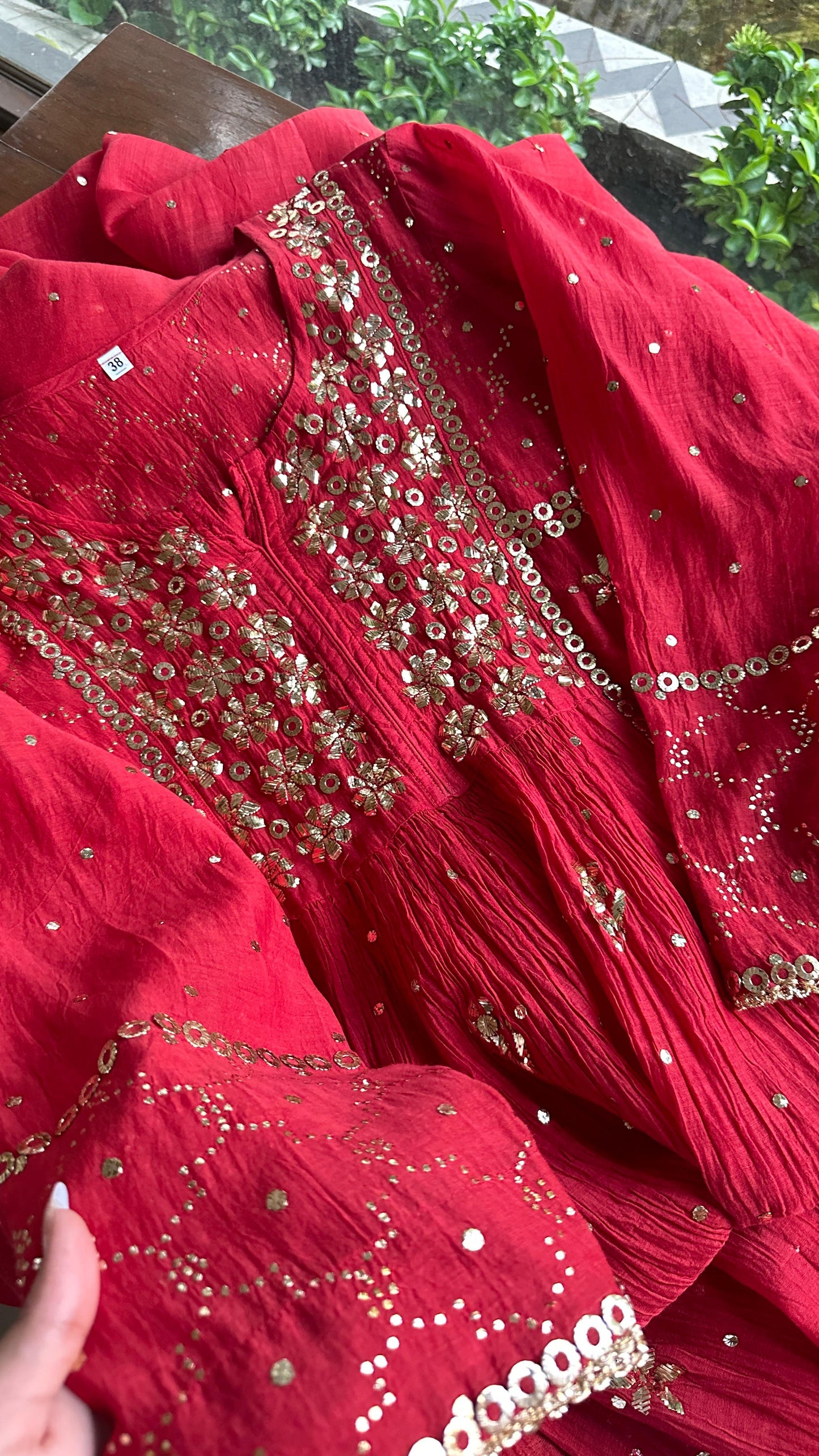 Red Mukaish Mul Chanderi Silk Dress