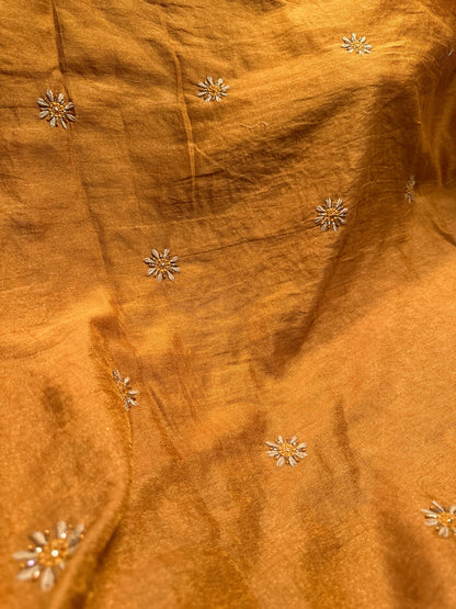 Gold Shade Tissue Silk Chikankari Unstitched Fabric
