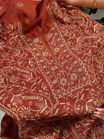 Rust Shade Tissue Silk Chikankari Unstitched Fabric