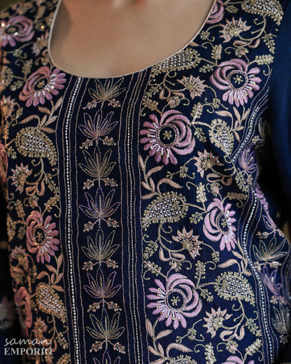 Blue Banarasi Noor Organza Chikankari Kurta With Dupatta