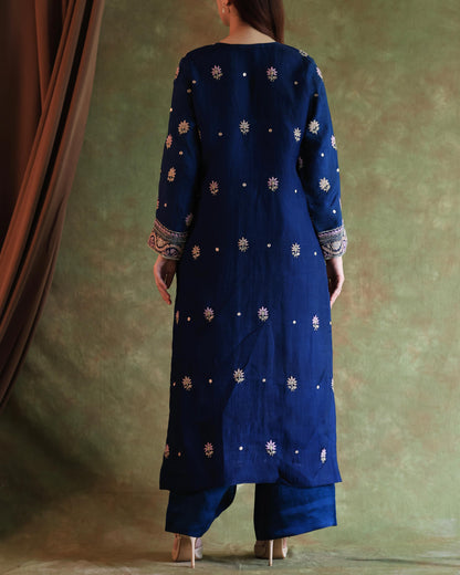 Blue Banarasi Noor Organza Chikankari Kurta With Dupatta