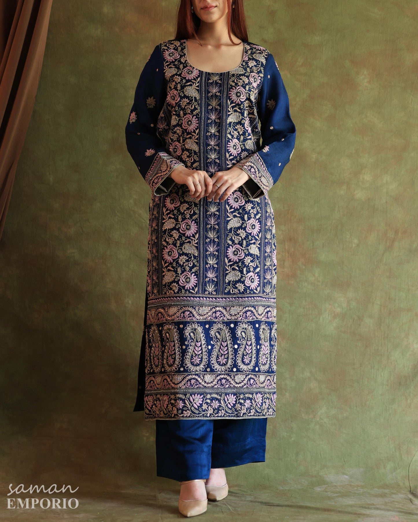 Blue Banarasi Noor Organza Chikankari Kurta With Dupatta