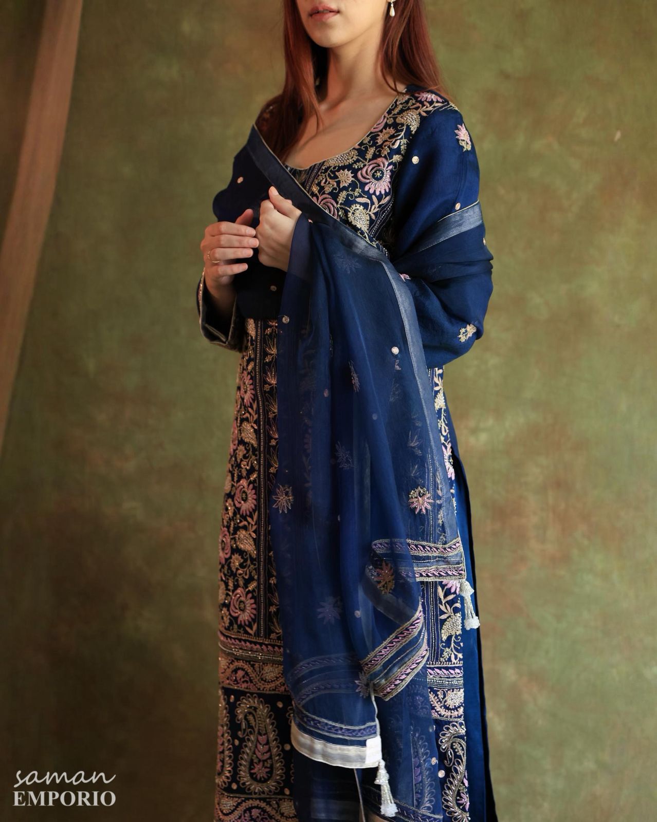 Blue Banarasi Noor Organza Chikankari Kurta With Dupatta