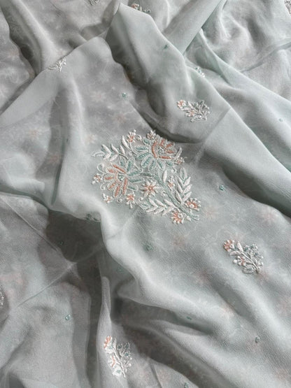 Ice blue Pure Georgette Chikankari Kurta Dupatta Set