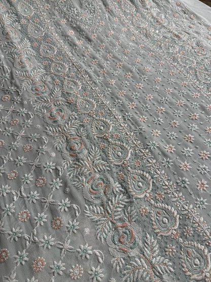 Ice blue Pure Georgette Chikankari Kurta Dupatta Set
