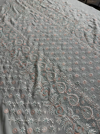 Ice blue Pure Georgette Chikankari Kurta Dupatta Set