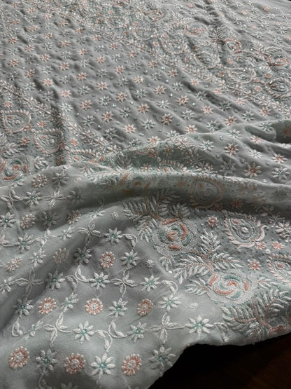 Ice blue Pure Georgette Chikankari Kurta Dupatta Set