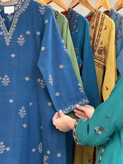 Indigo Handspun Malkha Chikankari Tunic with Curved Hem