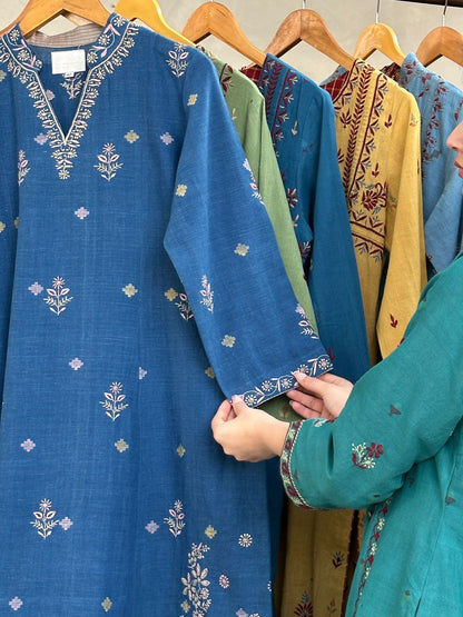 Indigo Handspun Malkha Chikankari Tunic with Curved Hem
