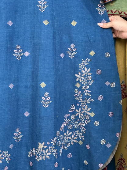 Indigo Handspun Malkha Chikankari Tunic with Curved Hem