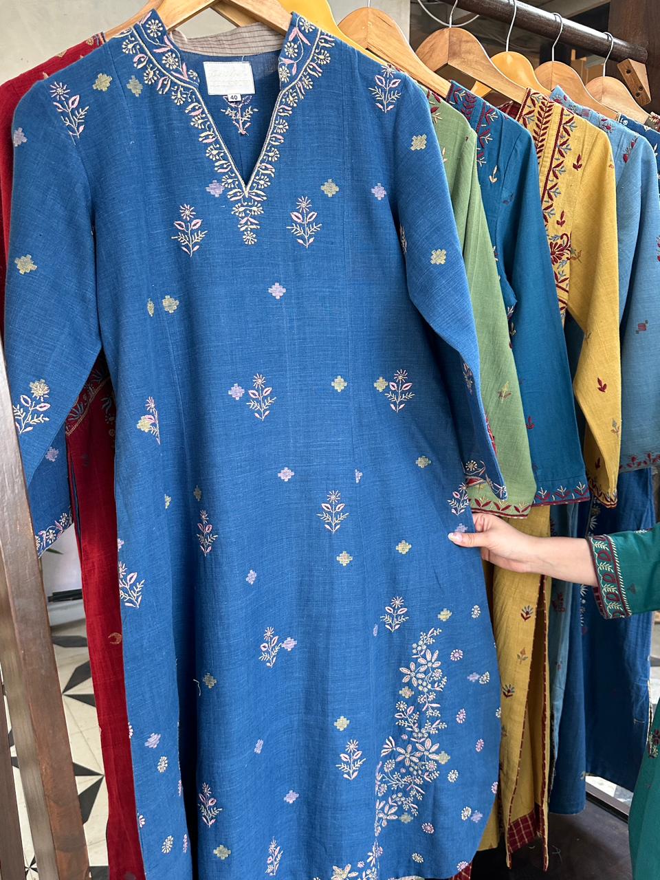 Indigo Handspun Malkha Chikankari Tunic with Curved Hem