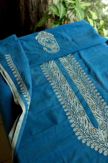 Ink Blue Malkha Handspun Khadi Kurtas Unisex Fabric