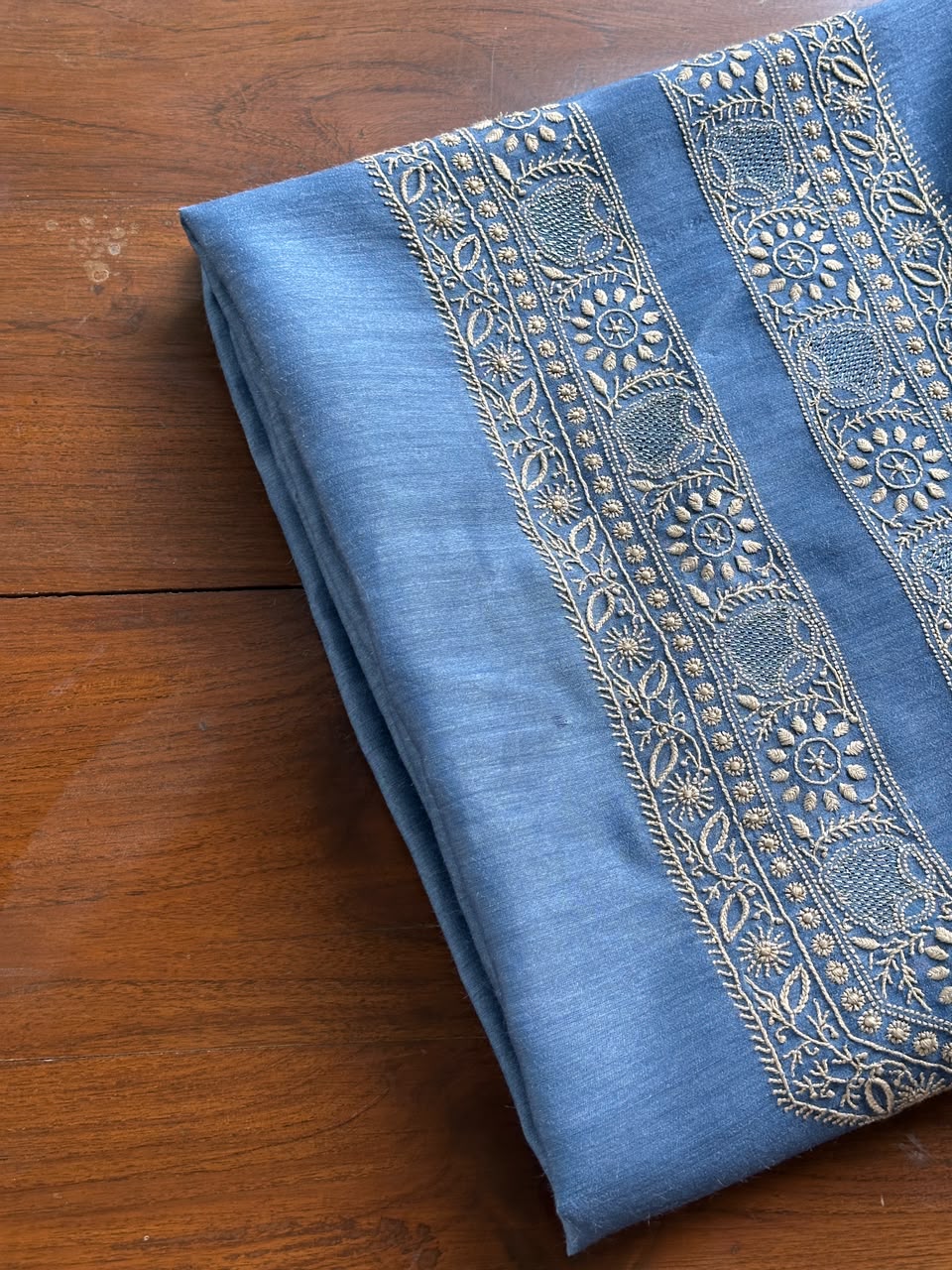 Ink Blue Shade Moonga Silk Chikankari Men’s Kurta Fabric