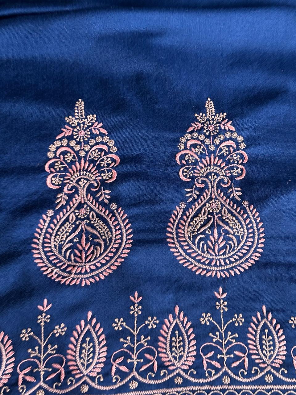 Ink Blue Shade Saman Pashmina Fine Chikankari Shawl
