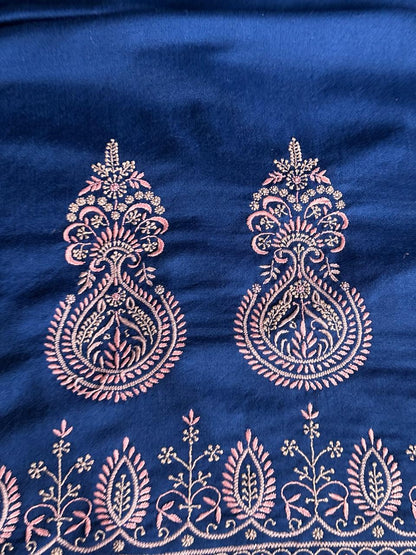 Ink Blue Shade Saman Pashmina Fine Chikankari Shawl