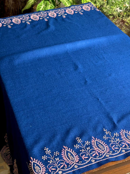 Ink Blue Shade Saman Pashmina Fine Chikankari Shawl