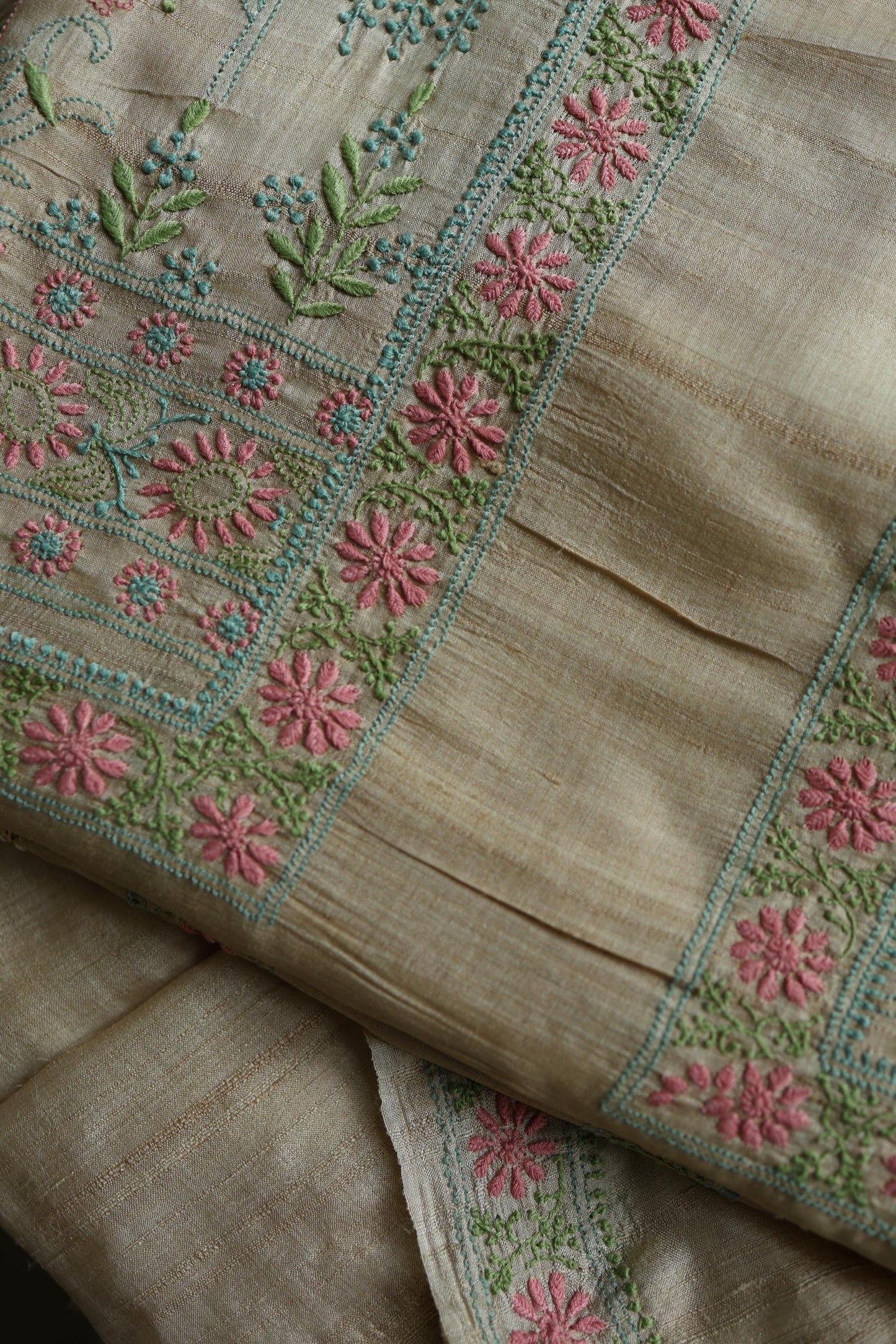 Intricate Natural Tussar Silk Chikankari RTW Jacket Unstitched Fabric