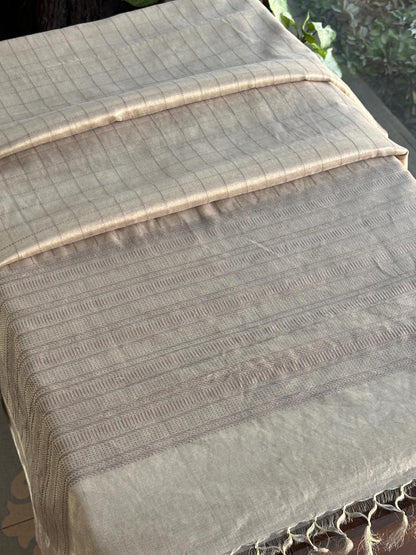 Ivory Beige Handloom Silk Woven Saree with Intricate Border Detailing