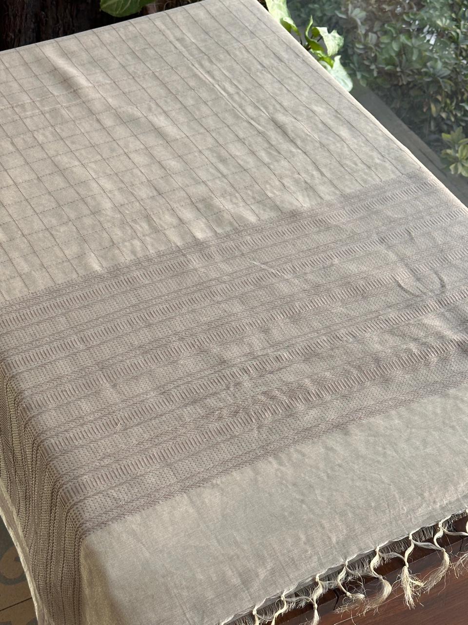 Ivory Beige Handloom Silk Woven Saree with Intricate Border Detailing