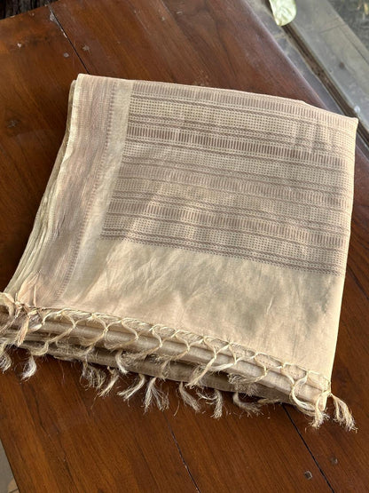 Ivory Beige Handloom Silk Woven Saree with Intricate Border Detailing