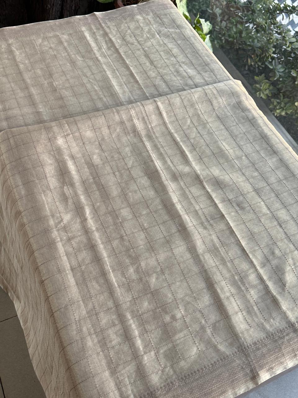 Ivory Beige Handloom Silk Woven Saree with Intricate Border Detailing