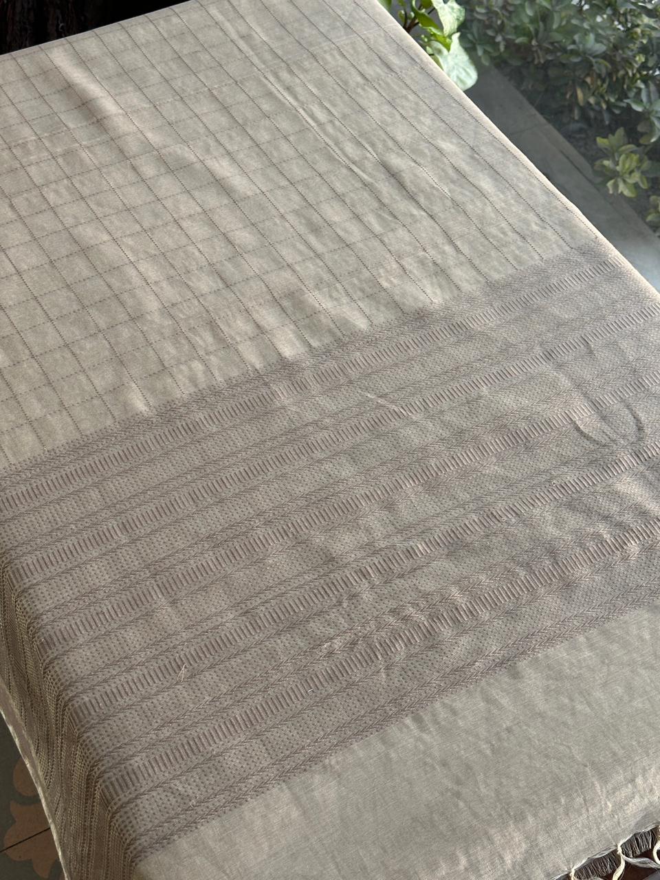 Ivory Beige Handloom Silk Woven Saree with Intricate Border Detailing