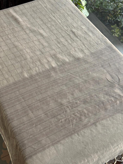 Ivory Beige Handloom Silk Woven Saree with Intricate Border Detailing