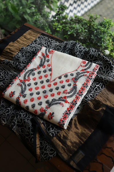 Ivory Mul Chanderi Silk Kalamkari Unstitched Kurta Dupatta Set
