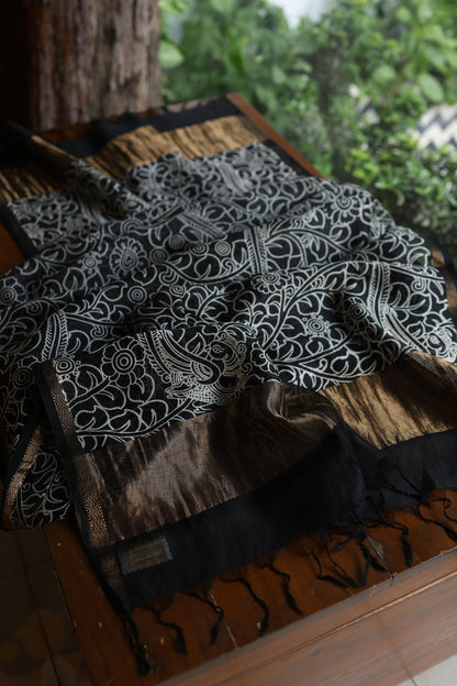 Ivory Mul Chanderi Silk Kalamkari Unstitched Kurta Dupatta Set