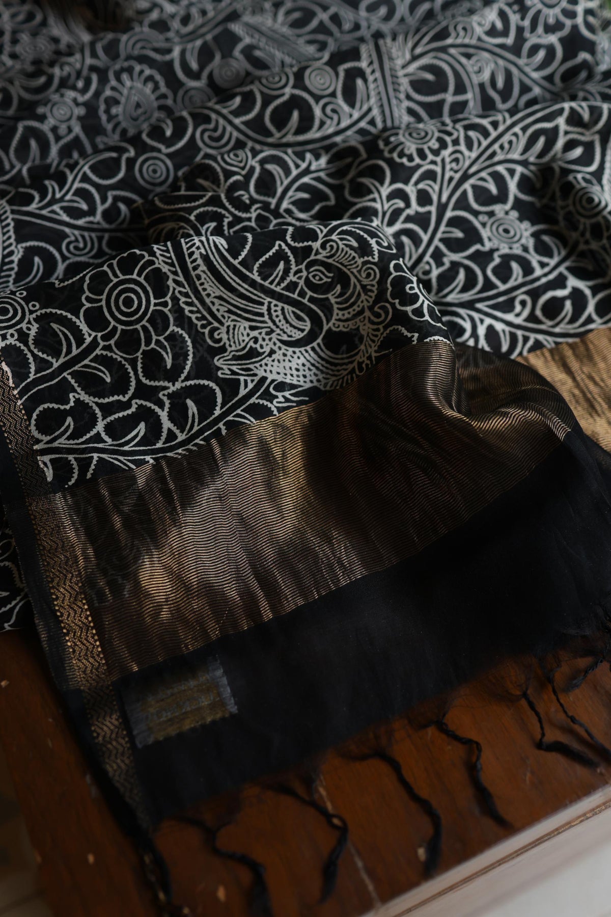 Ivory Mul Chanderi Silk Kalamkari Unstitched Kurta Dupatta Set