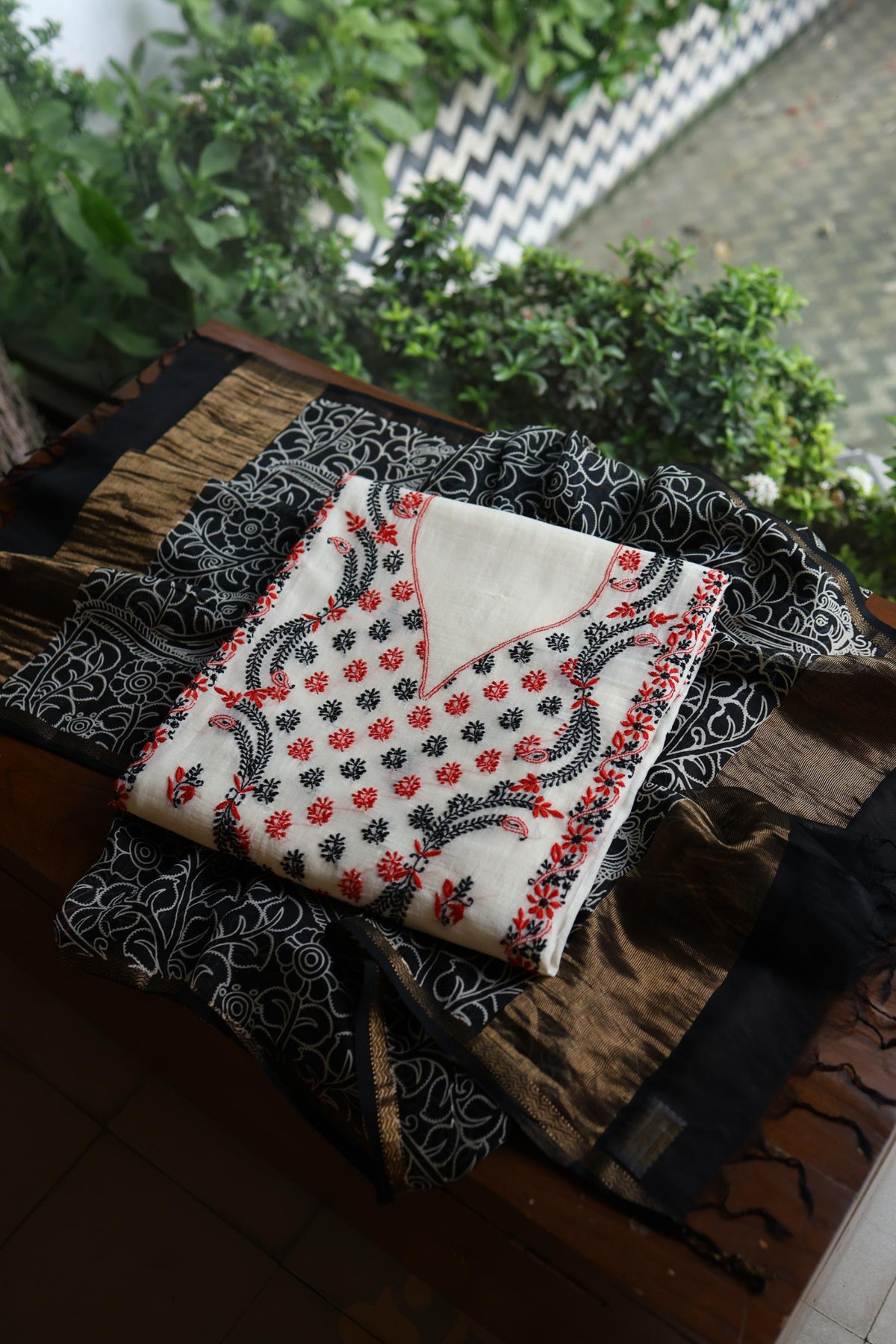 Ivory Mul Chanderi Silk Kalamkari Unstitched Kurta Dupatta Set