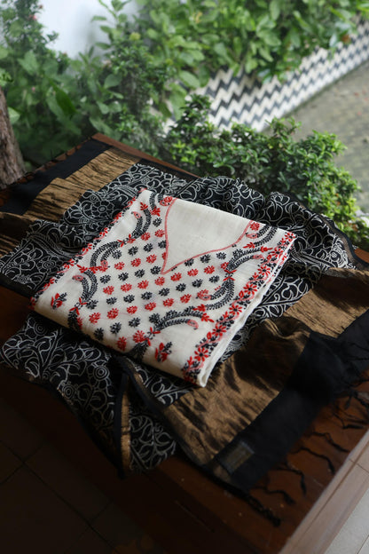 Ivory Mul Chanderi Silk Kalamkari Unstitched Kurta Dupatta Set