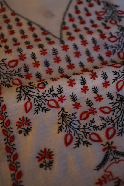 Ivory Mul Chanderi Silk Kalamkari Unstitched Kurta Dupatta Set