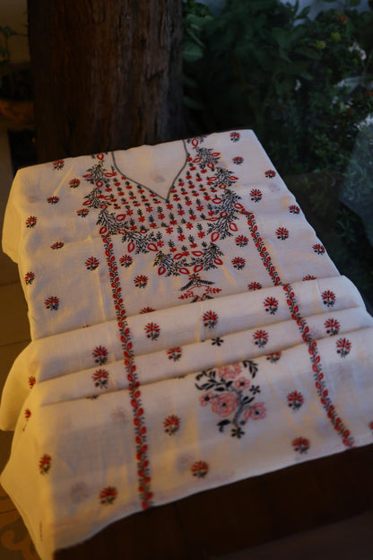 Ivory Mul Chanderi Silk Kalamkari Unstitched Kurta Dupatta Set