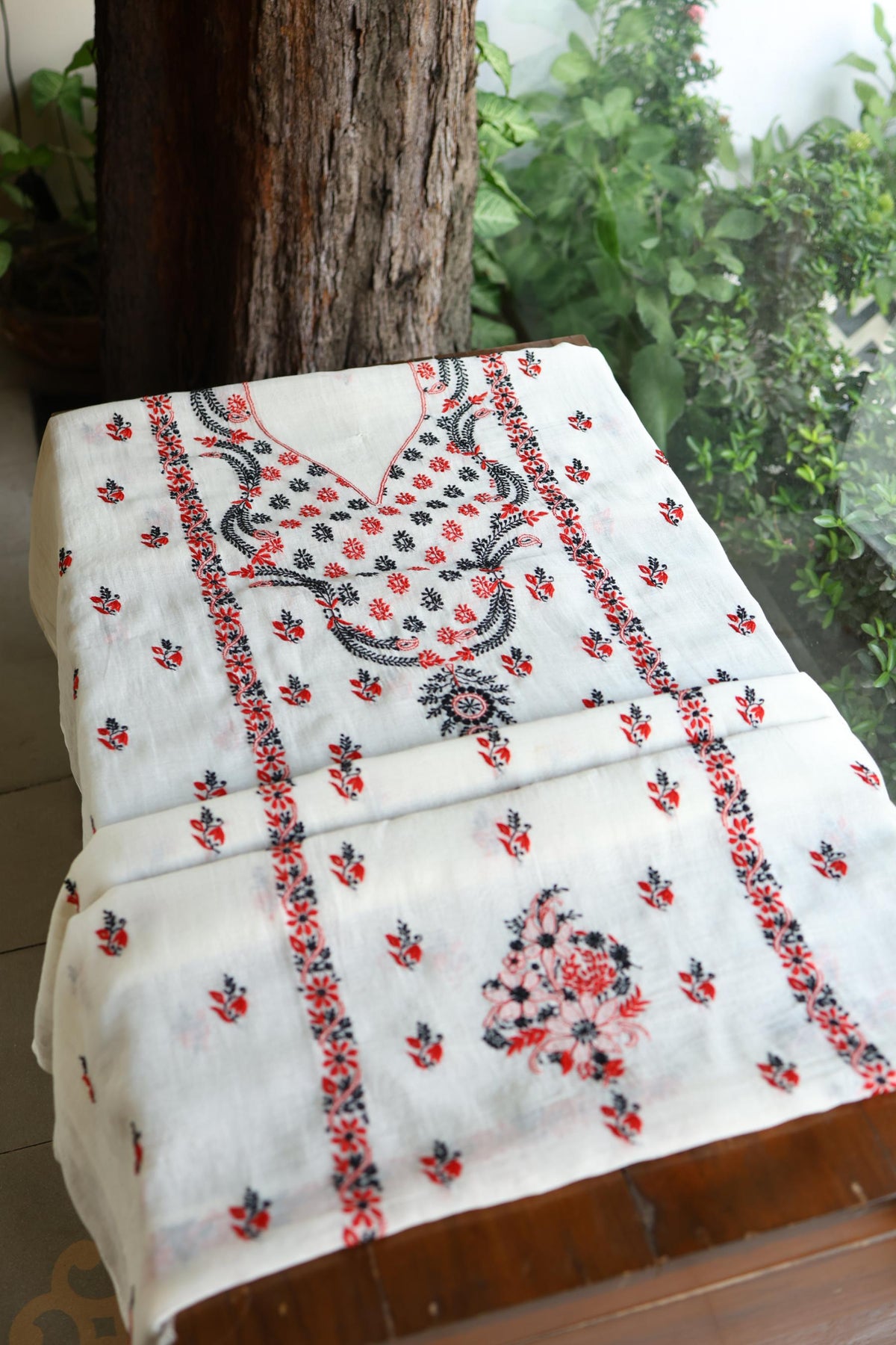 Ivory Mul Chanderi Silk Kalamkari Unstitched Kurta Dupatta Set
