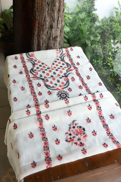 Ivory Mul Chanderi Silk Kalamkari Unstitched Kurta Dupatta Set