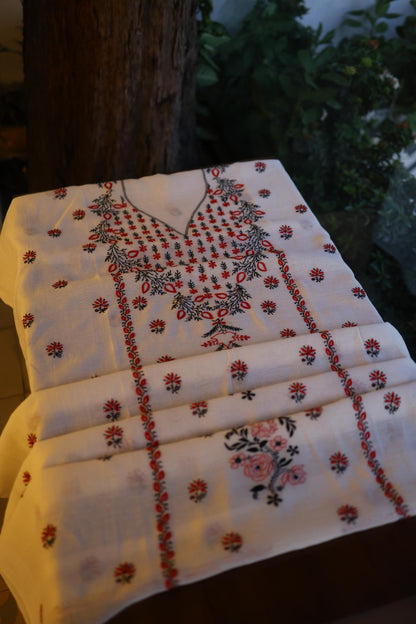 Ivory Mul Chanderi Silk Kalamkari Unstitched Kurta Dupatta Set